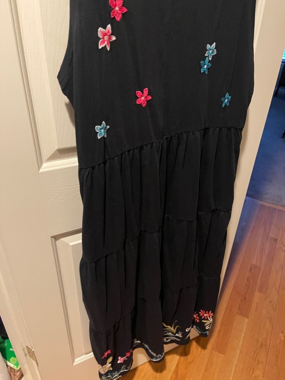 Johnny Was Black Sleeveless Maxi Dress with Multicolor Floral Embroidery - Picture 6 of 6
